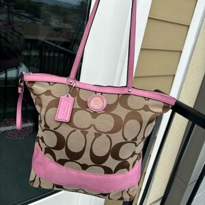 COACH Pink And Tan Shoulder Bag